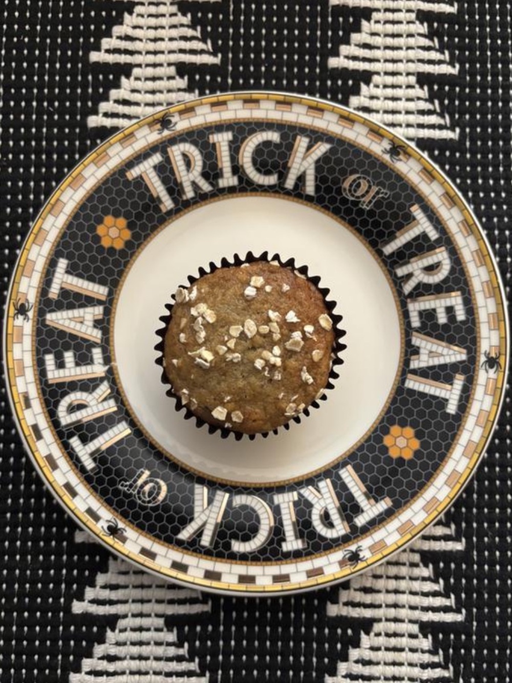 Anthropologie Bistro Tile Gold "Trick or Treat" Halloween Dinner Plate